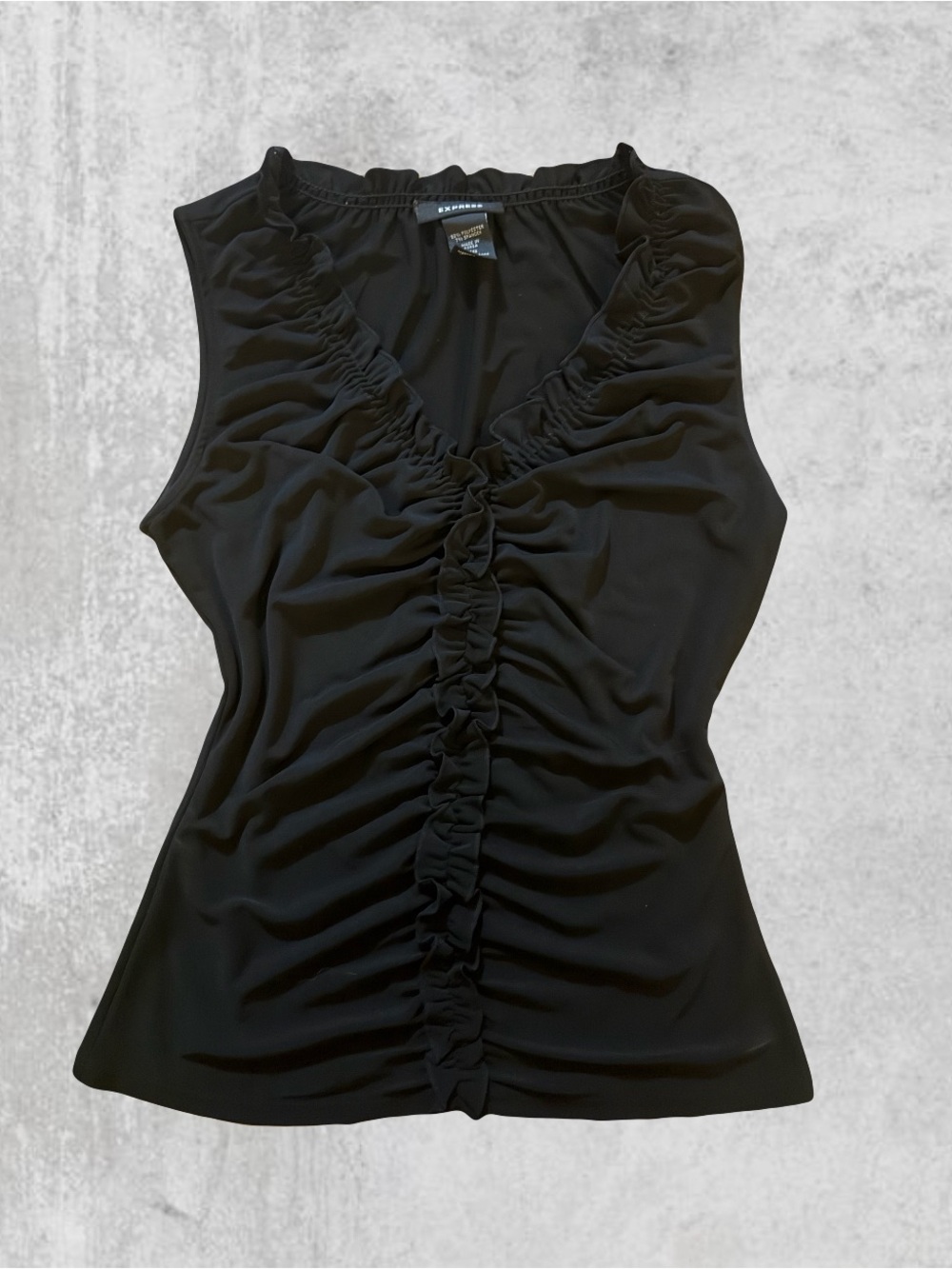 Y2K 00sExpress Black Ruched V-Neck Sleeveless Top